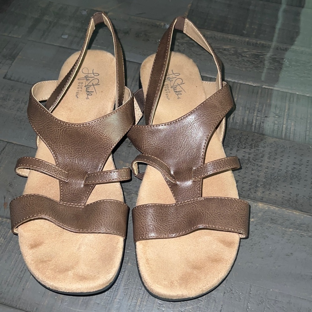 LifeStride Ezriel Brown Strappy Slingback Sandals Womens 9.5M Soft System
